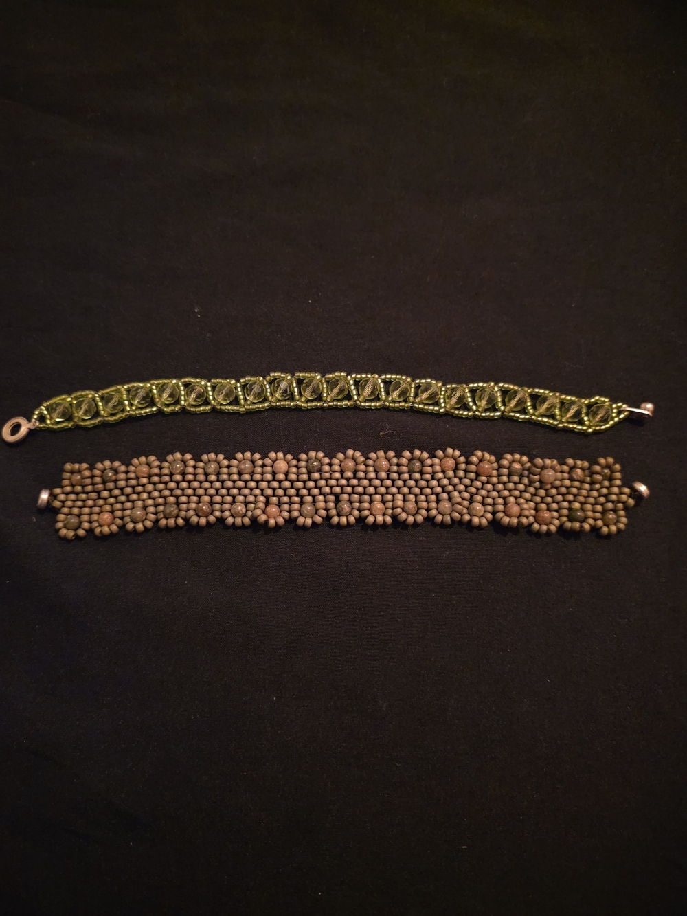 Beaded Two-Piece Bracelet Set - Green and Brown Women's Bracelets